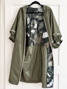 Crea Concept Olive Green Longline Hooded Jacket EU 40